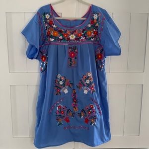Mexican Embroidered Dress Handmade Size Large / XL